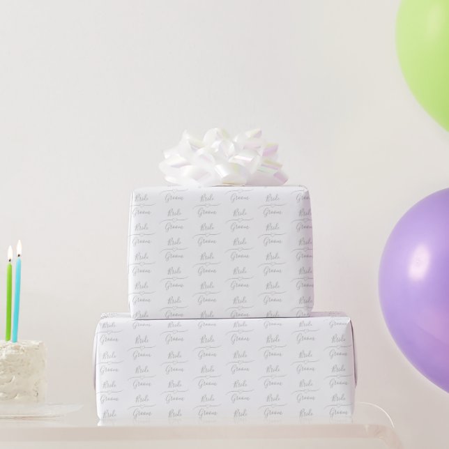 Custom Silver and White Bride and Groom Wedding Wrapping Paper (Party Gifts)