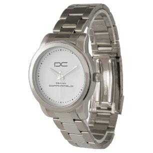 Custom Silver Black White Monogram Name Watch
