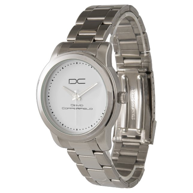 Custom Silver Black White Monogram Name Watch (Angled)