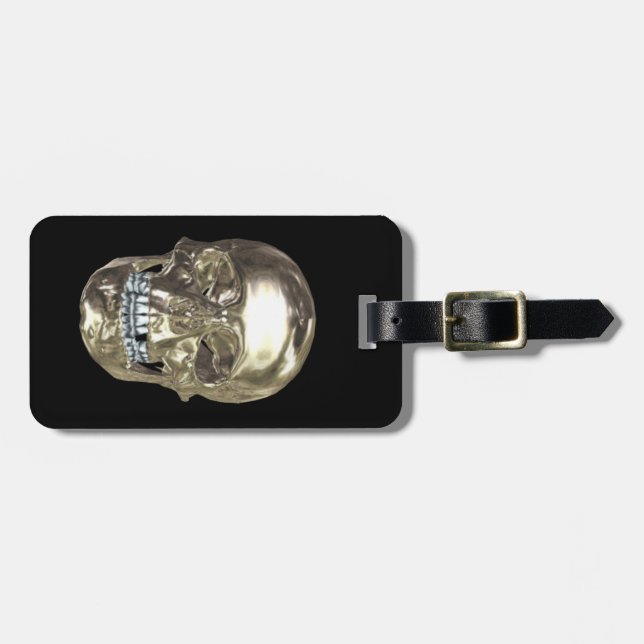 Custom Silver Chrome Skull Luggage Tag (Front Horizontal)