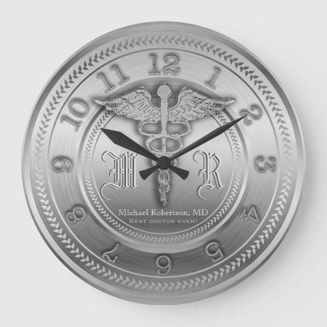 Custom Silver Doctor Medical Clinic Clock (Front)