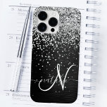 Custom Silver Glitter Black Sparkle Monogram<br><div class="desc">Easily personalise this trendy elegant phone case design featuring pretty silver sparkling glitter on a black brushed metallic background.</div>