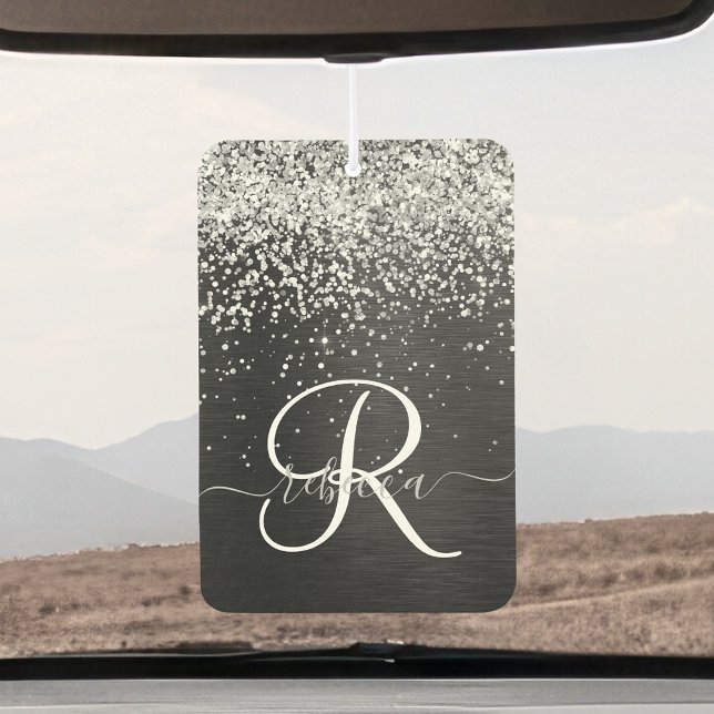 Custom Silver Glitter Black Sparkle Monogram Car Air Freshener (Creator Uploaded)