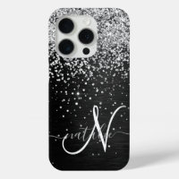 Custom Silver Glitter Black Sparkle Monogram