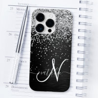 Custom Silver Glitter Black Sparkle Monogram