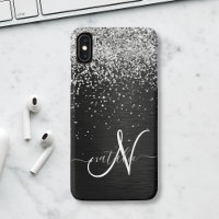 Custom Silver Glitter Black Sparkle Monogram