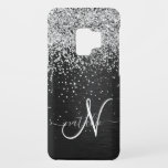 Custom Silver Glitter Black Sparkle Monogram Case-Mate Samsung Galaxy S9 Case<br><div class="desc">Easily personalise this trendy elegant phone case design featuring pretty silver sparkling glitter on a black brushed metallic background.</div>