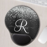 Custom Silver Glitter Black Sparkle Monogram Gel Mouse Mat<br><div class="desc">Easily personalise this trendy elegant gel mouse pad design featuring pretty silver sparkling glitter on a black brushed metallic background.</div>