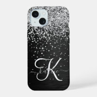 Custom Silver Glitter Black Sparkle Monogram