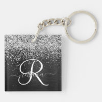 Custom Silver Glitter Black Sparkle Monogram
