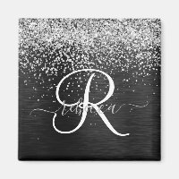 Custom Silver Glitter Black Sparkle Monogram
