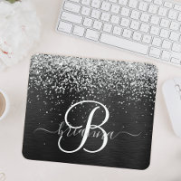 Custom Silver Glitter Black Sparkle Monogram