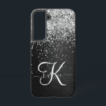 Custom Silver Glitter Black Sparkle Monogram Samsung Galaxy Case<br><div class="desc">Easily personalise this trendy elegant phone case design featuring pretty silver sparkling glitter on a black brushed metallic background.</div>