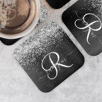 Custom Silver Glitter Black Sparkle Monogram