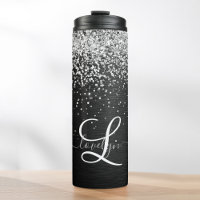 Custom Silver Glitter Black Sparkle Monogram