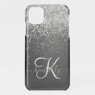 Custom Silver Glitter Black Sparkle Monogram iPhone 11 Case