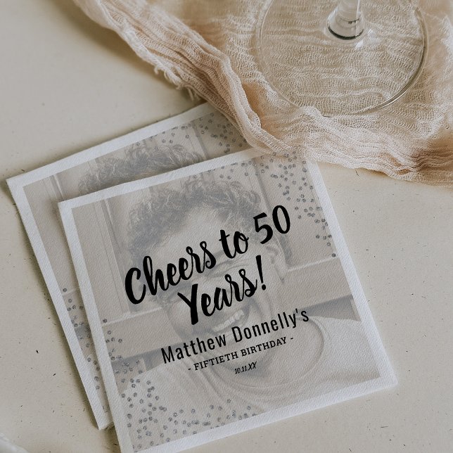Custom Silver Glitter Photo Birthday Party Napkin (Creator Uploaded)