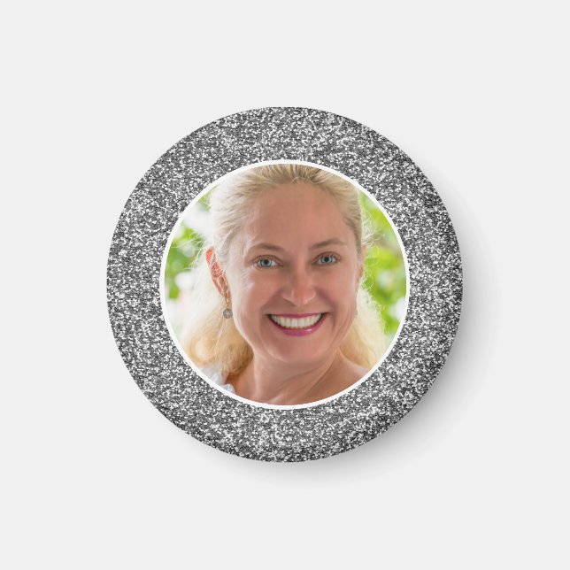Custom Silver Glitter Photo Magnet (Front)