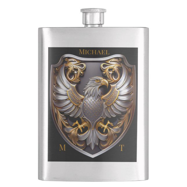 Custom Silver Gold Eagle Flask (Front)