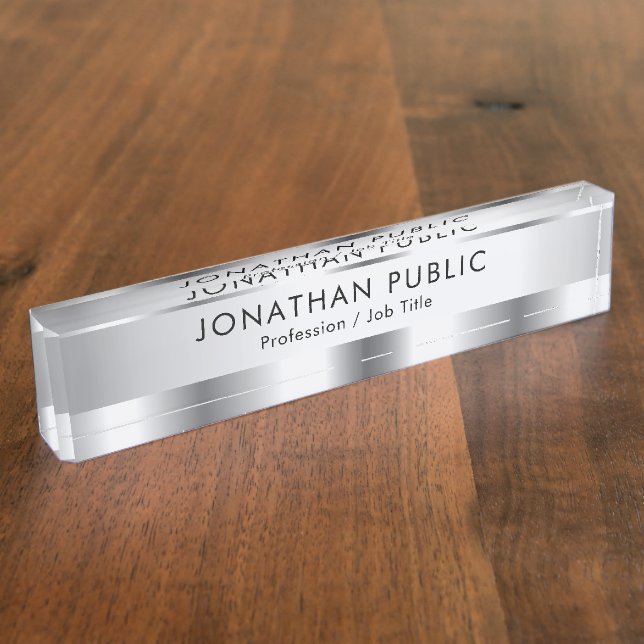 Custom Silver Look Glamourous Elegant Modern Nameplate (Side)