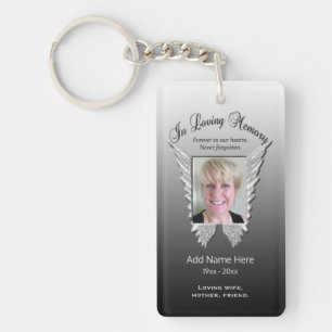 Custom Silver Memorial Angel Wings Add Photo Key Ring