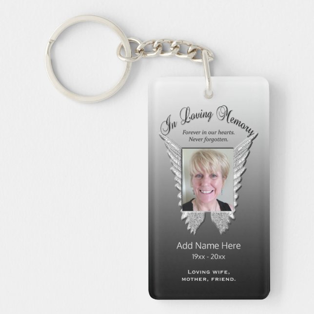 Custom Silver Memorial Angel Wings Add Photo Key Ring (Front)