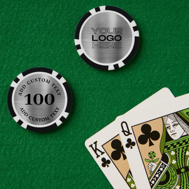 Custom Silver Metal Style Business Logo 100 Number Poker Chips (Poker Table (Double))