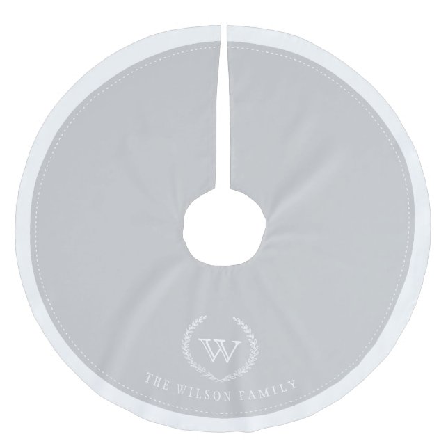 Custom Silver Monogram Christmas Tree Skirt (Front)