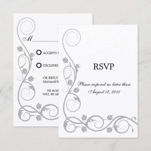 Custom Silver Swirl RSVP / Reply Cards (Front/Back)