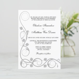 Custom Silver Swirls Wedding Invitation