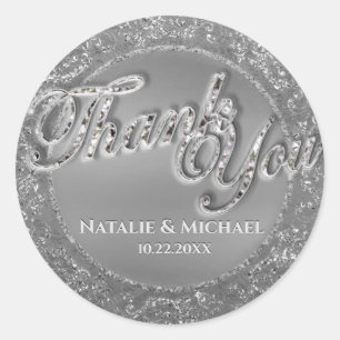 Custom Silver Thank You Classic Round Sticker