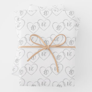 Custom Silver Wedding Bride and Groom Heart Charms Wrapping Paper Sheet