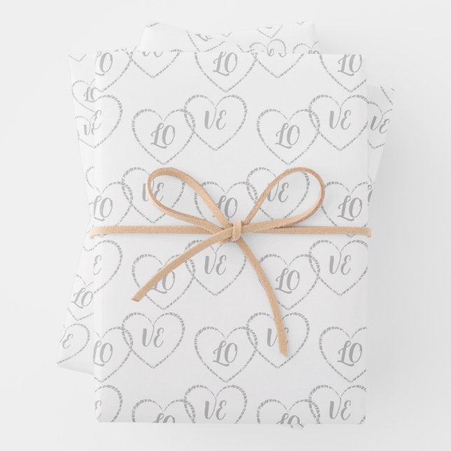 Custom Silver Wedding Bride and Groom Heart Charms Wrapping Paper Sheet (In situ)
