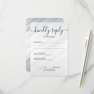Custom Silver White Diagonal Lines Wedding RSVP Card