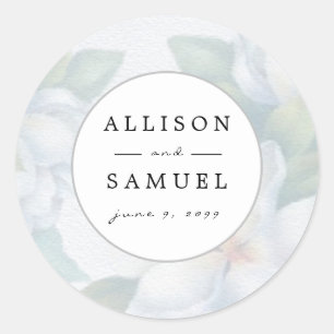 Custom Silver White Dogwood Blossoms Wedding Classic Round Sticker