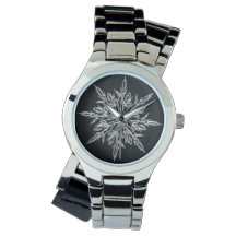 Custom Silver Wrap Around Black Snowflake Watch