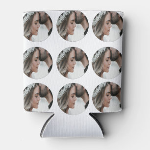 custom simple add circular photo collage add name  can cooler