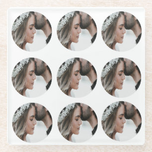 custom simple add circular photo collage add name glass coaster