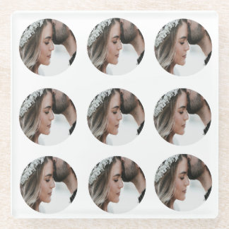custom simple add circular photo collage add name glass coaster