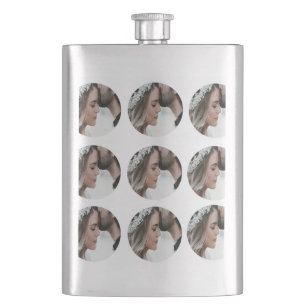 custom simple add circular photo collage add name  hip flask