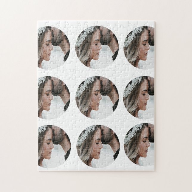 custom simple add circular photo collage add name  jigsaw puzzle (Vertical)