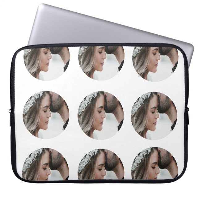 custom simple add circular photo collage add name  laptop sleeve (Front)