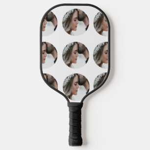 custom simple add circular photo collage add name  pickleball paddle
