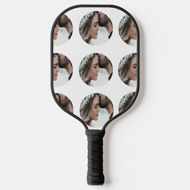 custom simple add circular photo collage add name  pickleball paddle (Front)