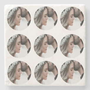 custom simple add circular photo collage add name stone coaster