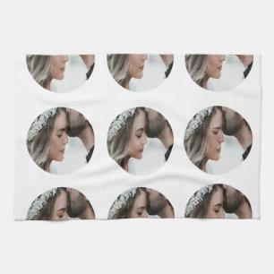 custom simple add circular photo collage add name  tea towel