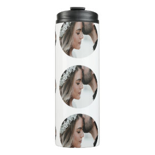 custom simple add circular photo collage add name  thermal tumbler