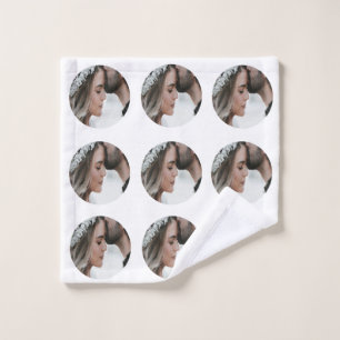 custom simple add circular photo collage add name  wash cloth