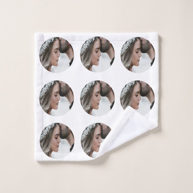 custom simple add circular photo collage add name  wash cloth (Wash Cloth)