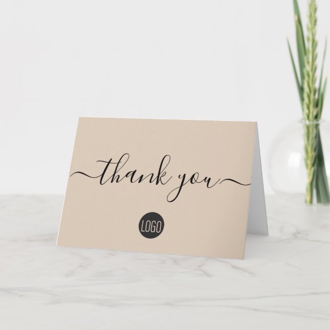 Custom simple beige business logo customer  thank you card (Front)